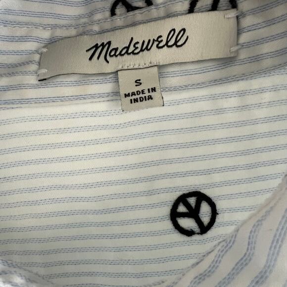 Madewell Embroidered Peace Sign Short Sleeve Tie-Front Shirt Size S - Picture 4 of 9